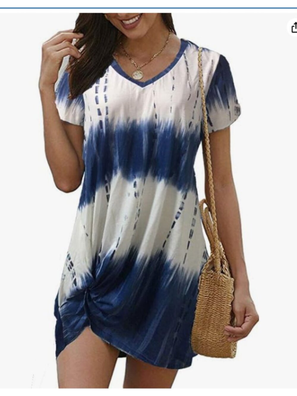 Locryz Women's Twist Knot T Shirt Dress - XL‎ - Blue and White
